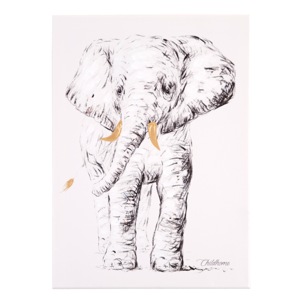 Pictura in ulei Childhome 30x40 cm Elefant cu detalii aurii - 1 | YEO