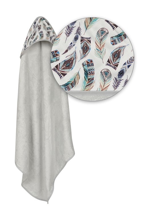 Prosop din bambus cu gluga 100x100 cm grey feathers