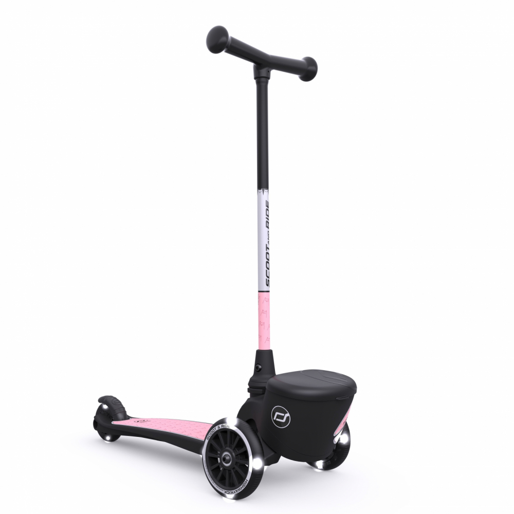 Trotineta copii pliabila cu roti luminoase, suport jucarie, Highwaykick 2 Lifestyle Rose Reflectorizant, 2 ani +, pana la 50 kg, Scoot  Ride