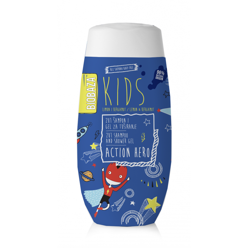 Sampon gel de dus natural pentru copii Action Hero Biobaza 250 ml