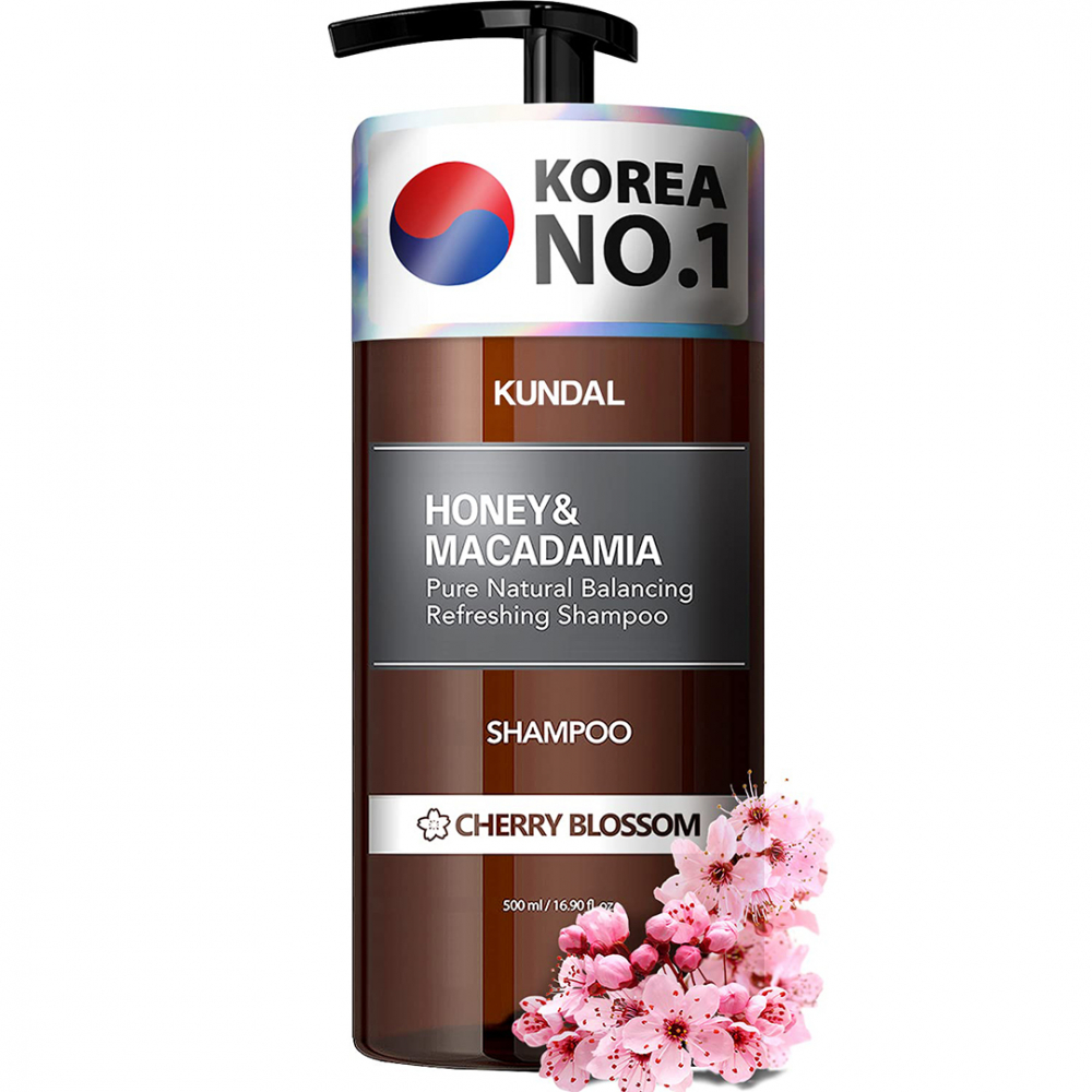 Sampon hipoalergenic natural si extra-hidratant cu miere si macadamia Cherry Blossom Kundal 500 ml