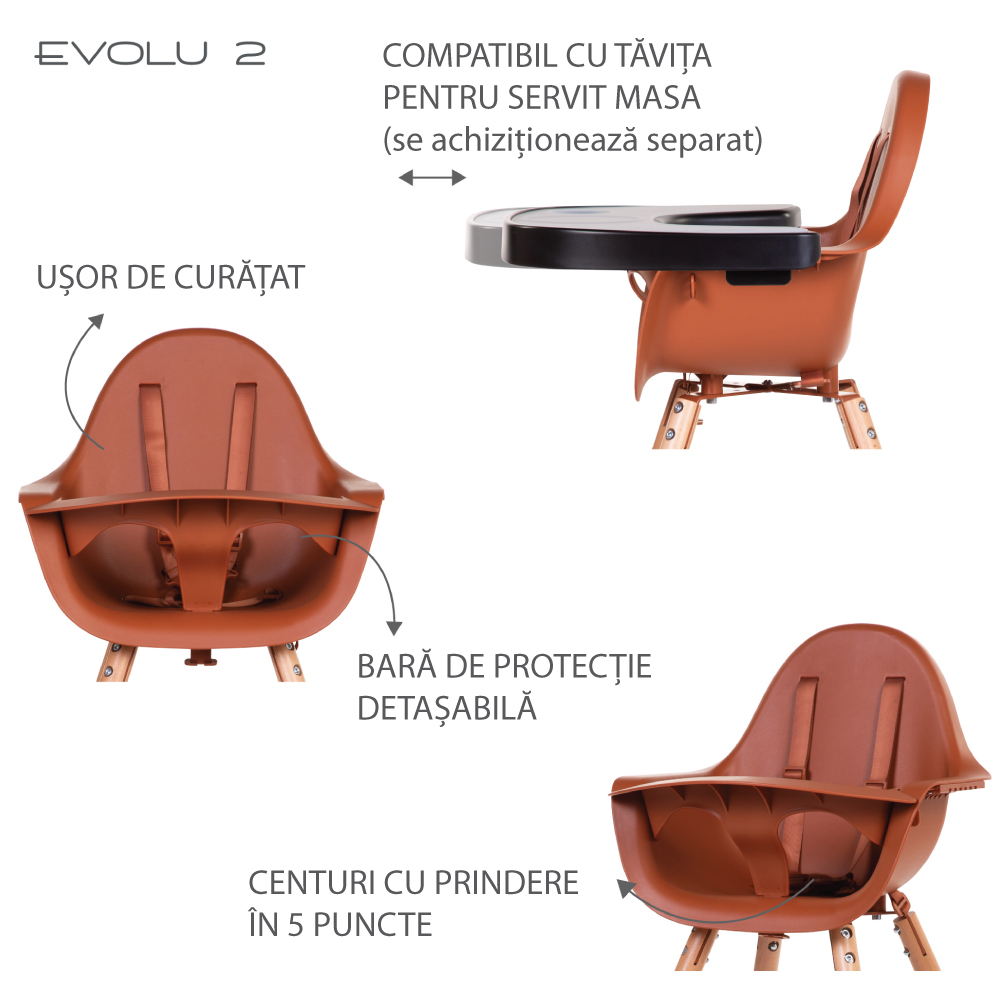 Scaun de masa reglabil in inaltime Childhome Evolu 2 NaturalRuginiu - 2 | YEO