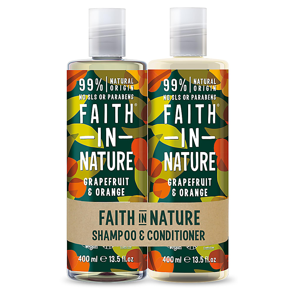 Set Sampon  Balsam Grapefruit si Portocala par normal sau gras Faith in Nature 2 x 400 ml