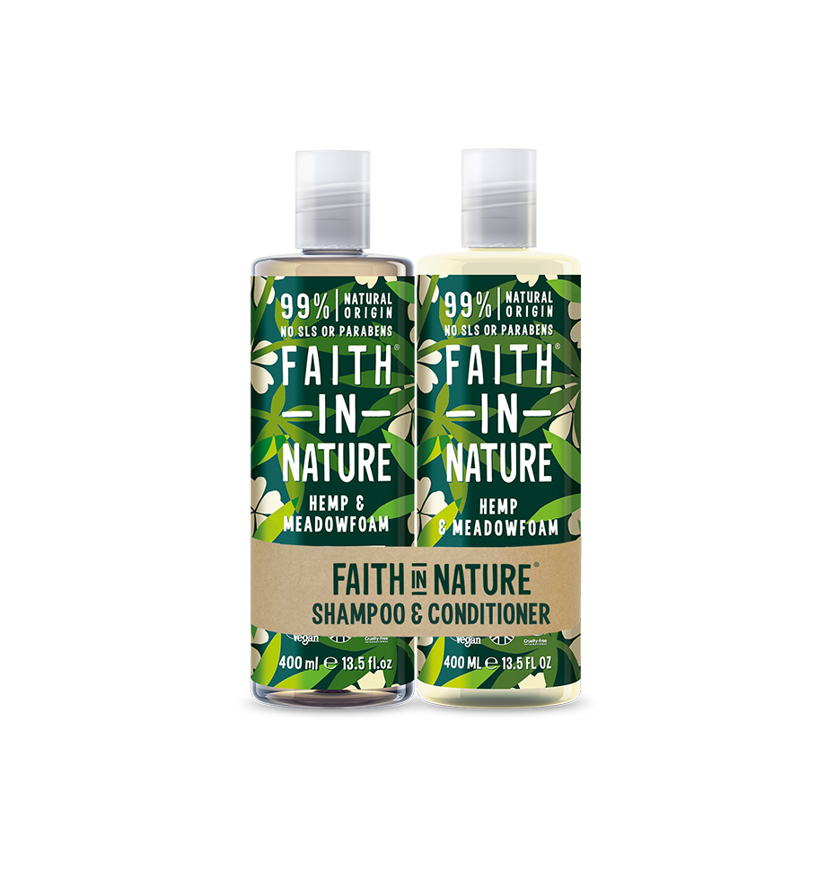 Set Sampon  Balsam cu Canepa si Floare de ou par normal sau uscat Faith in Nature 2x400 ml