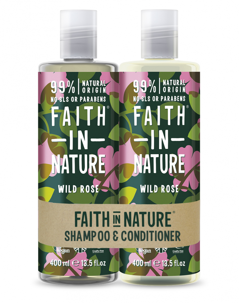 Set Sampon  Balsam cu Trandafir Salbatic pentru toate tipurile de par Faith in Nature 2 x 400 ml