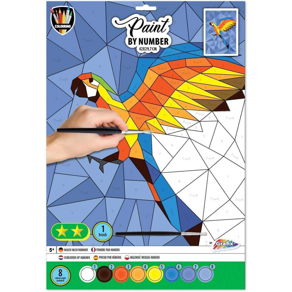 Set pictura pe numere 42x29.7 cm 8 culori Grafix Papagal