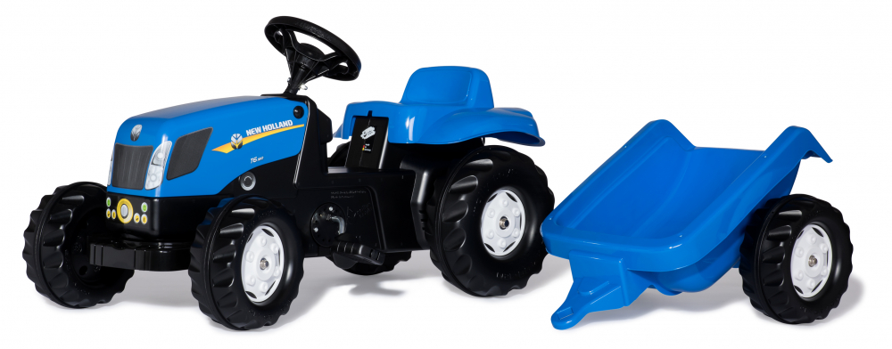 Tractor cu pedale si remorca RollyKid New Holland Blue Blue La Plimbare