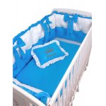 Lenjeria de pat Personalizata cu 4 perne aparatori matlasate, cearceaf cu volanas, pilota si pernuta 120x60 cm albastru turquoise