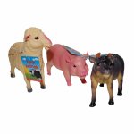 Set 3 figurine din cauciuc animale domestice taur oaie purcel 20 - 22 cm