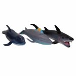Set 3 figurine din cauciuc animale marine delfin rechin balena albastra  24 - 28 cm