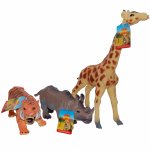Set 3 figurine din cauciuc animale salbatice girafa tigru hipopotam 22 - 30 cm