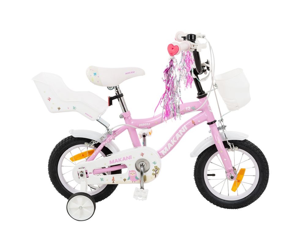 Bicicleta 12 inch Makani cu roti ajutatoare si portbagaj Aurora Pink MAKANI