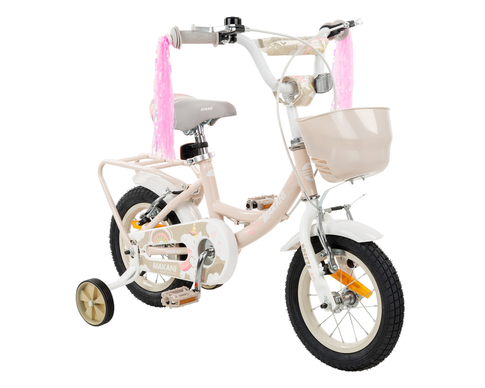 Bicicleta 12 inch cu roti ajutatoare si cosulet frontal Makani Breeze Light Pink ajutatoare imagine noua responsabilitatesociala.ro