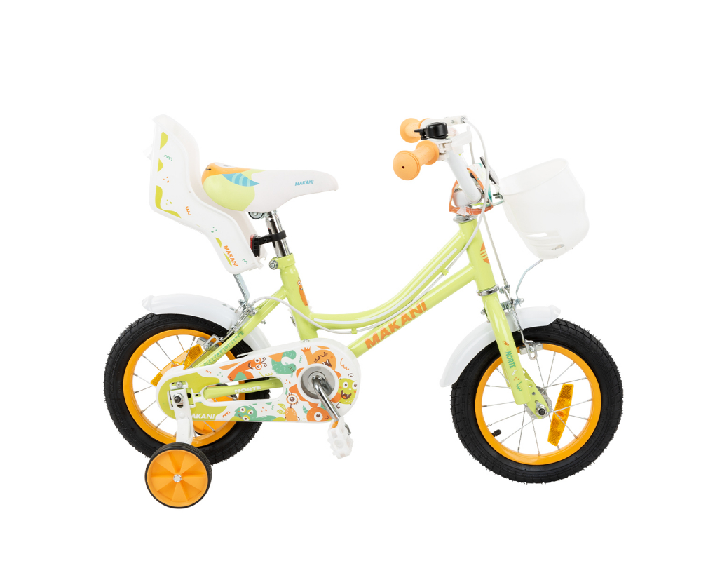 Bicicleta 12 inch cu roti ajutatoare si cosulet frontal Makani Norte Green ajutatoare imagine noua responsabilitatesociala.ro
