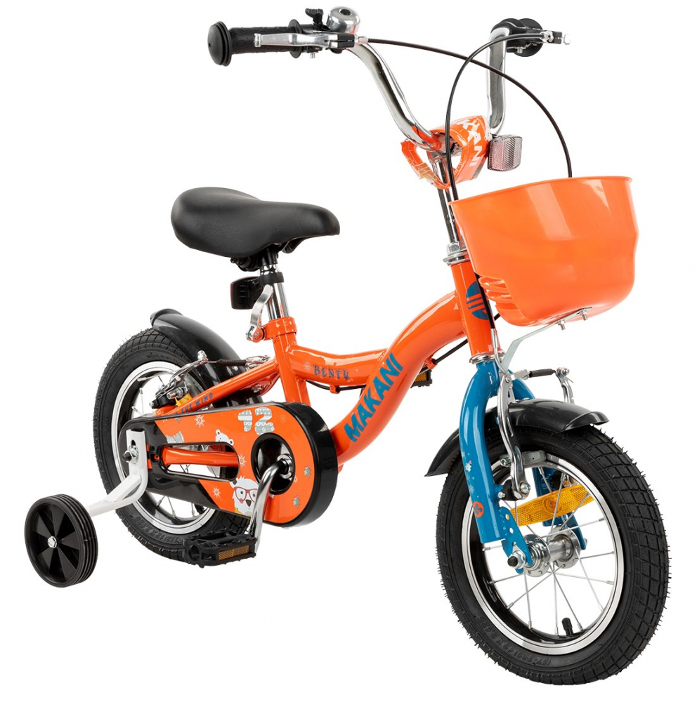 Bicicleta 12 inch cu roti ajutatoare si cosulet frontal Makani Bentu Orange