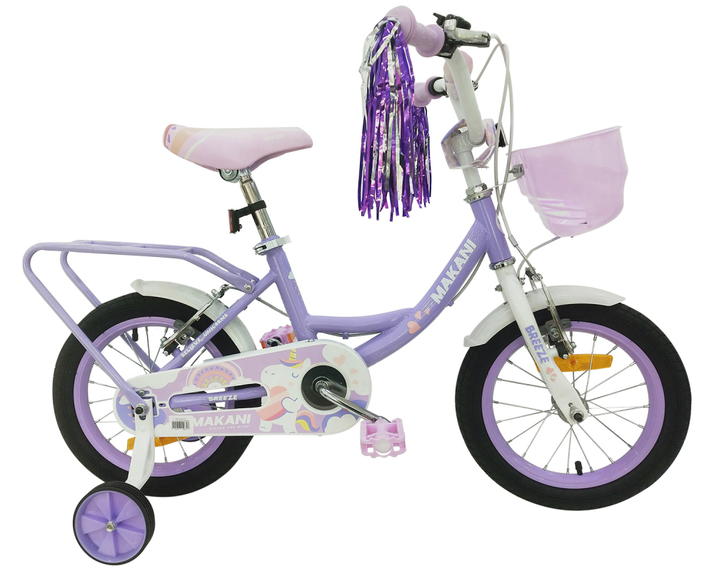 Bicicleta 14 inch cu roti ajutatoare si cosulet frontal Makani Breeze Purple ajutatoare imagine 2022 protejamcopilaria.ro