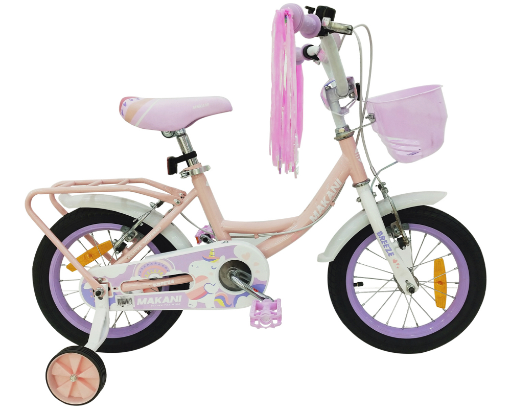 Bicicleta 14 inch cu roti ajutatoare si cosulet frontal Makani Breeze Pink MAKANI