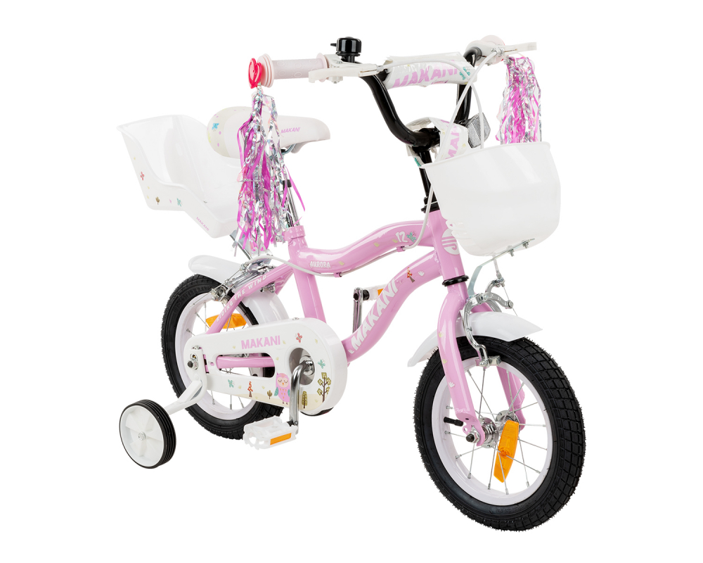 Bicicleta 14 inch cu roti ajutatoare si portbagaj Makani Aurora Pink MAKANI