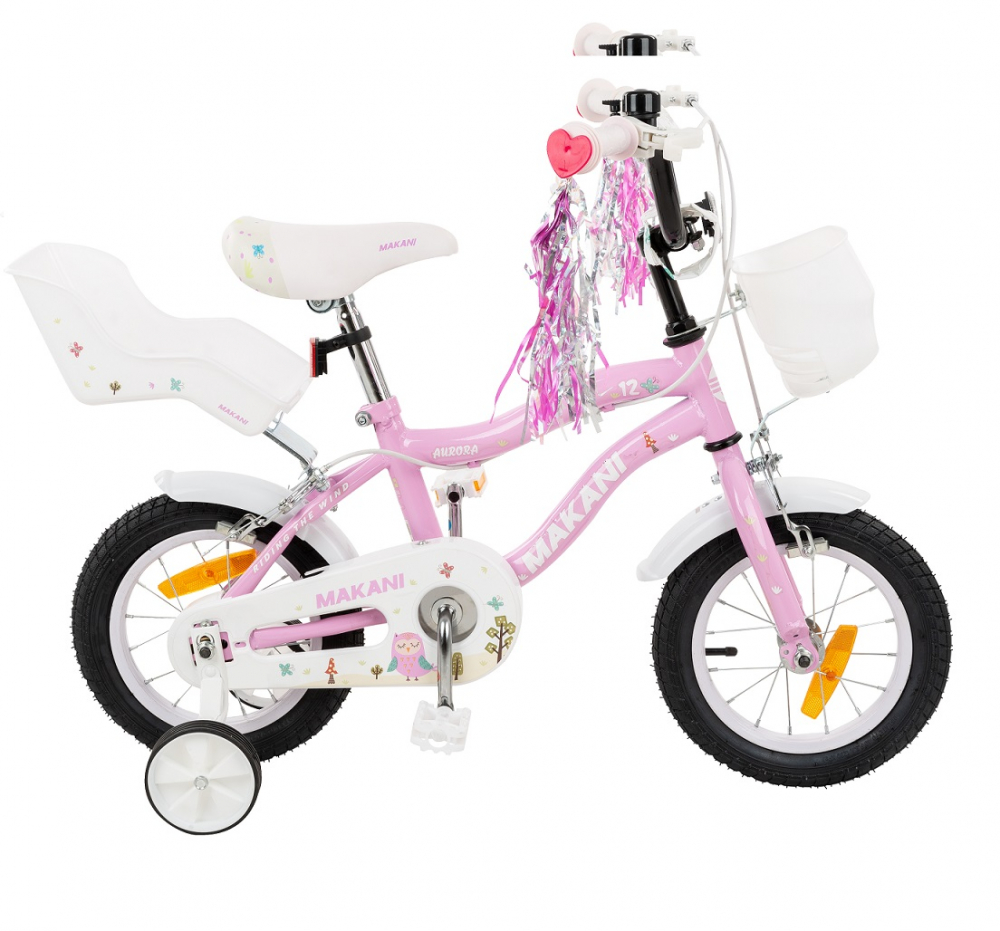 Bicicleta 14 inch Makani cu roti ajutatoare si portbagaj Aurora Pink MAKANI