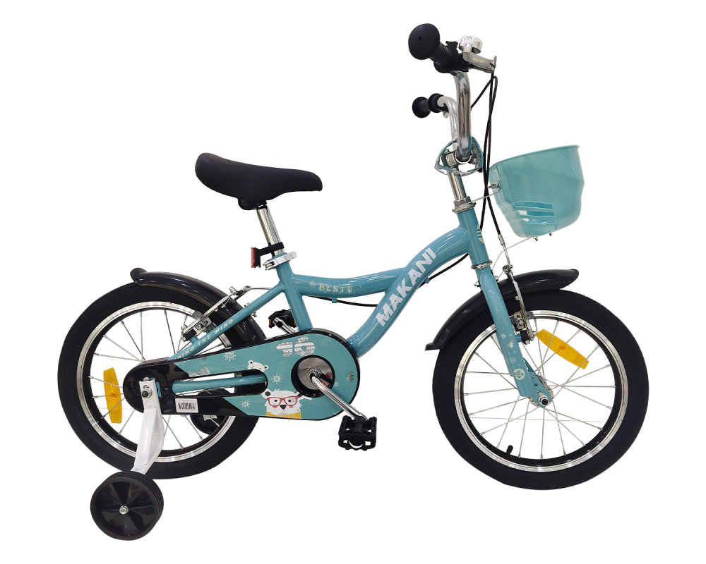 Bicicleta 16 inch cu roti ajutatoare si cosulet frontal Makani Bentu Cyan ajutatoare imagine noua responsabilitatesociala.ro