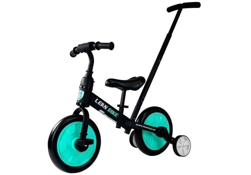 Bicicleta 3 in 1 cu pedale si roti ajutatoare pentru copii negru-turcoaz LeanToys 7679 - 2 | YEO