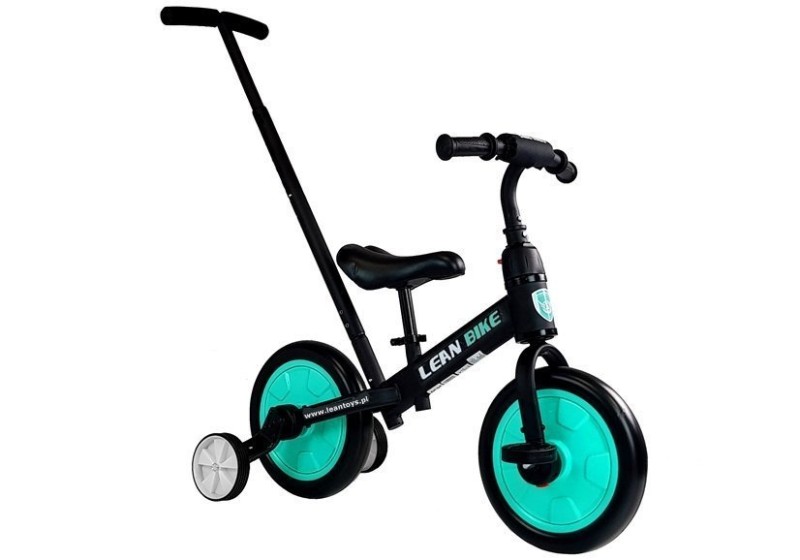 Bicicleta 3 in 1 cu pedale si roti ajutatoare pentru copii negru-turcoaz LeanToys 7679 - 1