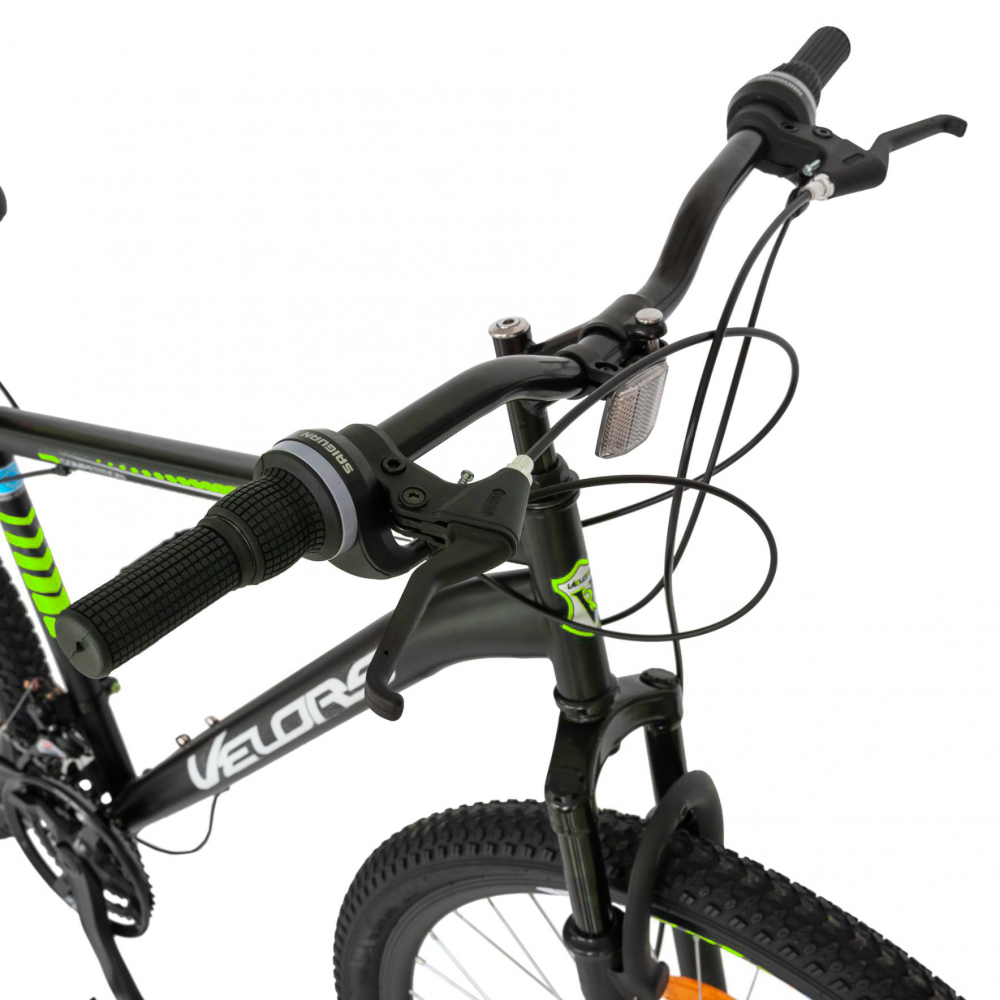 Bicicleta MTB-HT 26 inch frane pe disc Velors Vulcano V2609A negru cu design verde Bicicleta imagine noua responsabilitatesociala.ro