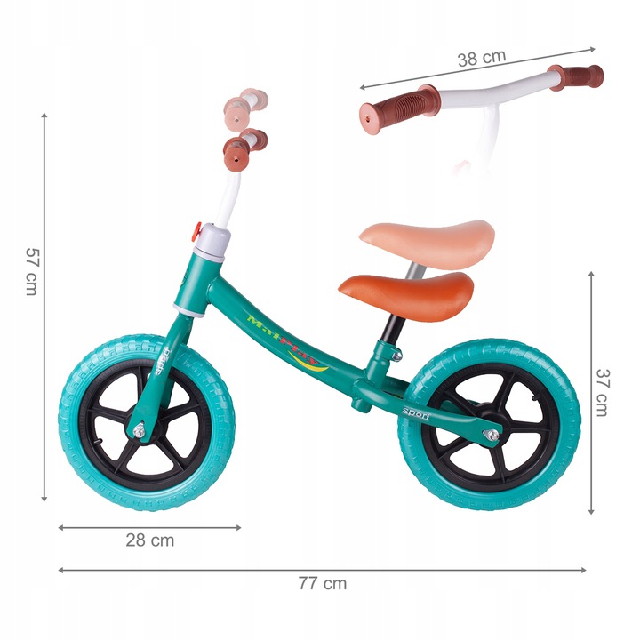 Bicicleta fara pedale cu roti de 12 inch din spuma EVA, cu scaun si ghidon reglabile in inaltime, Push Sport Albastru, inaltime sezut 29-34 cm, de la 3 ani, inaltime recomandata 80-108 cm - 5