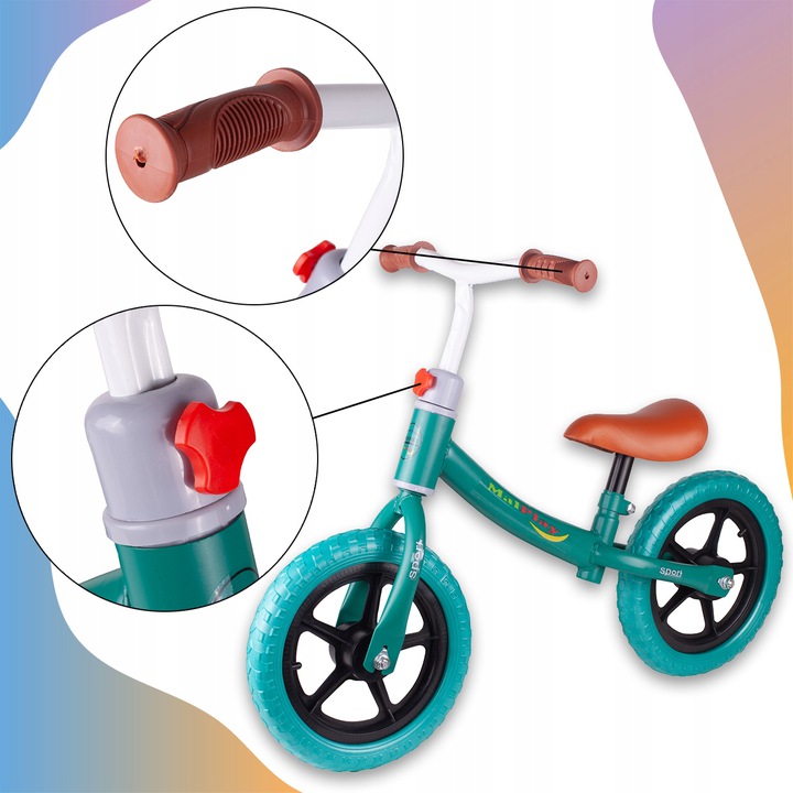 Bicicleta fara pedale cu roti de 12 inch din spuma EVA, cu scaun si ghidon reglabile in inaltime, Push Sport Albastru, inaltime sezut 29-34 cm, de la 3 ani, inaltime recomandata 80-108 cm - 6