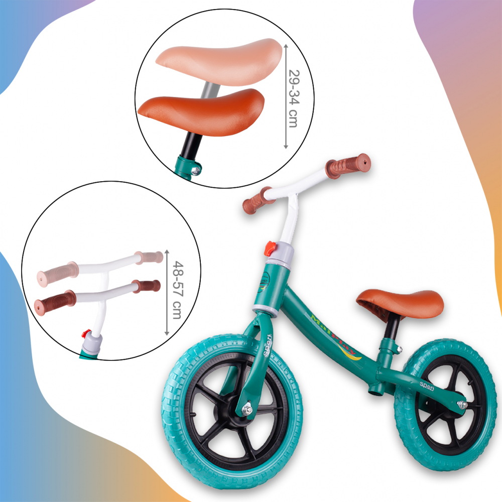 Bicicleta fara pedale cu roti de 12 inch din spuma EVA, cu scaun si ghidon reglabile in inaltime, Push Sport Albastru, inaltime sezut 29-34 cm, de la 3 ani, inaltime recomandata 80-108 cm - 7