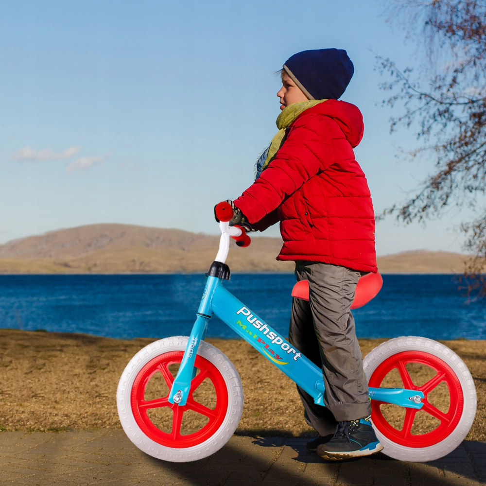Bicicleta fara pedale 12 inch PushSport AlbastruRosu Biciclete copii imagine 2022