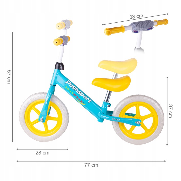 Poze Bicicleta fara pedale 12 inch PushSport GalbenAlbastru nichiduta.ro 