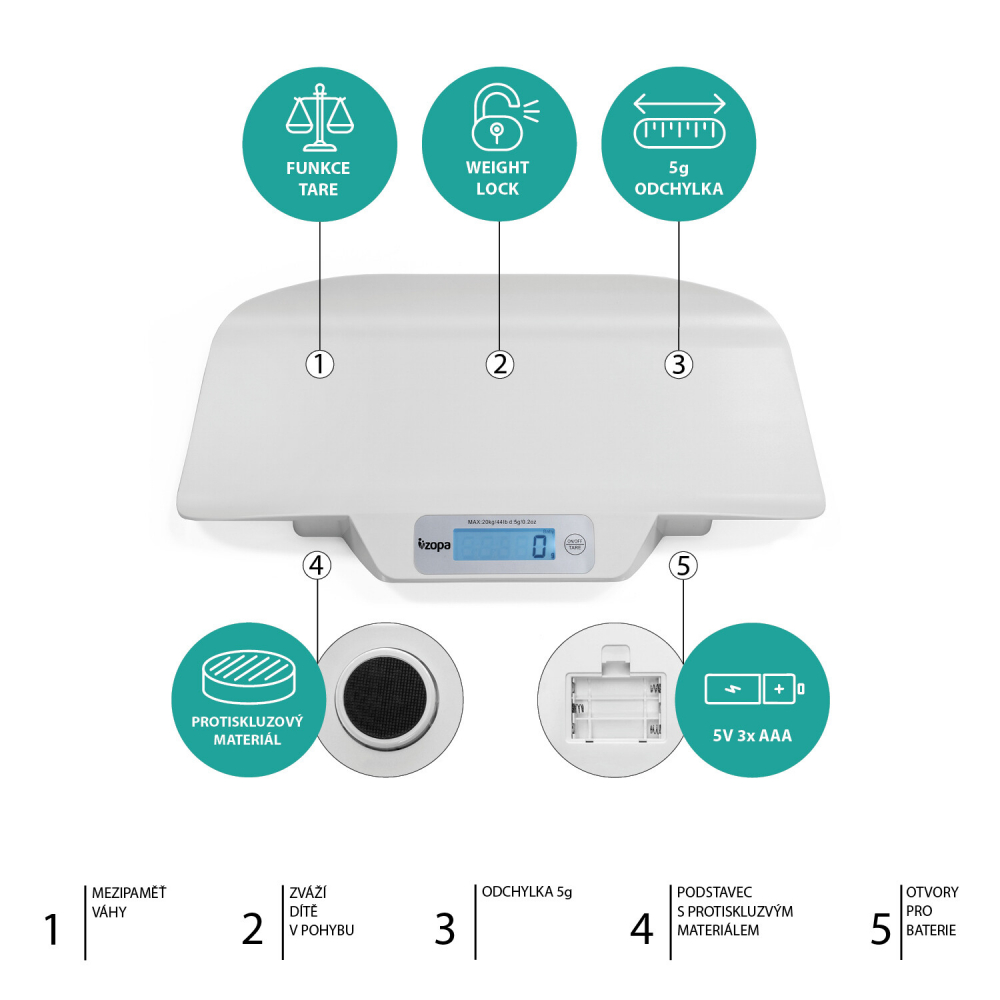 Cantar bebelusi digital de la 0,02 grame la 20 kg Zopa - 2 | YEO