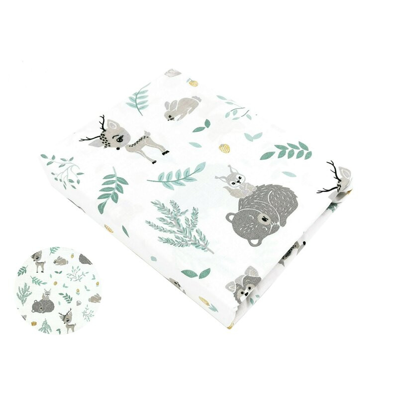 Cearceaf cu elastic pentru patut 140X70 cm din bumbac Forest friends grey mint MimiNu