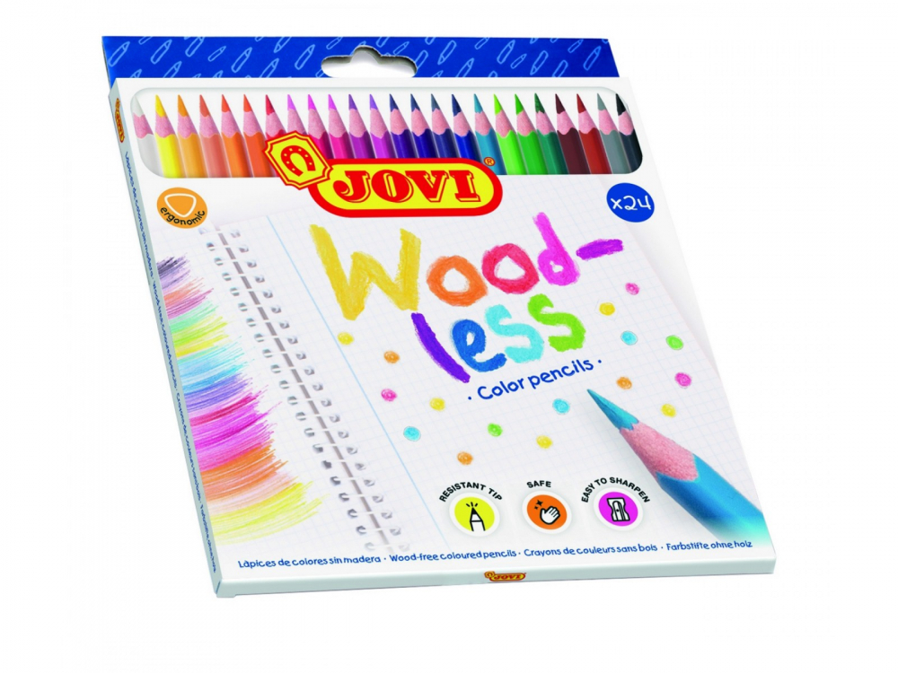 Set creioane colorate din lemn 24 culori Jovi Woodless
