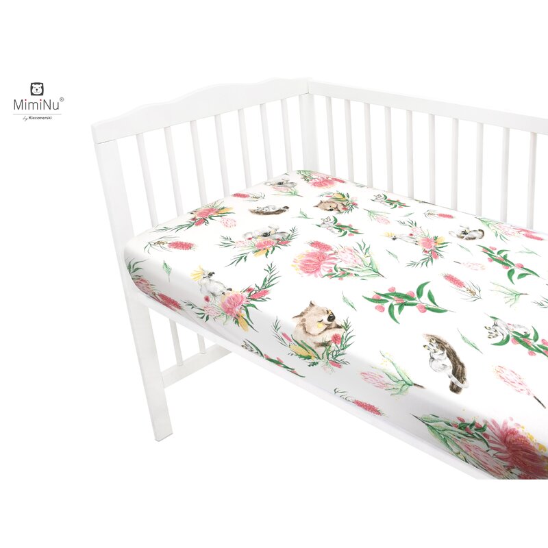 Cearceaf cu elastic pentru patut 140x70 cm din bumbac australian animals miminu