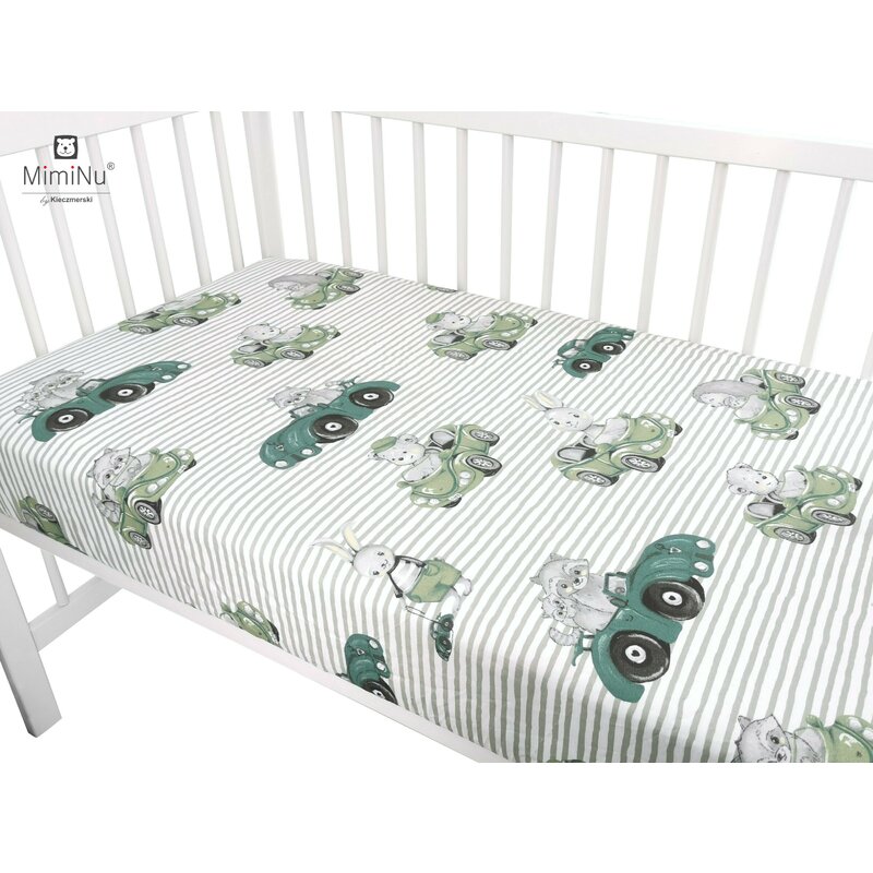 Cearceaf cu elastic pentru patut 140x70 cm din bumbac old road nepalese green miminu