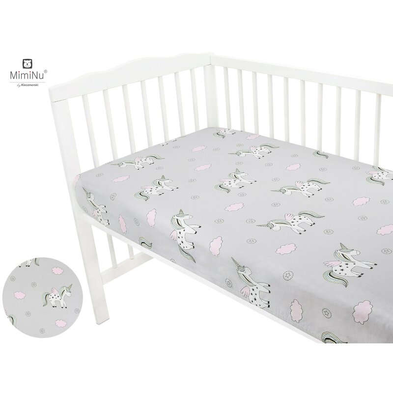 Cearceaf cu elastic pentru patut 140x70 cm din bumbac pink unicorn miminu