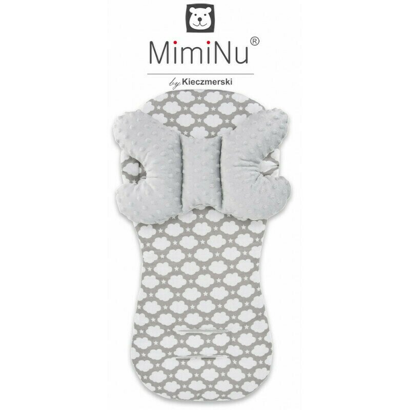 Protectie textila pentru carucior, scaun auto si scaun de bicicleta cu perna butterfly minky clouds grey miminu