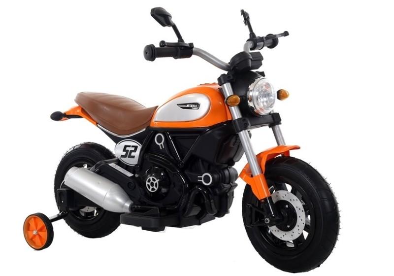 Motocicleta electrica pentru copii cu roti ajutatoare portocalie LeanToys - 2