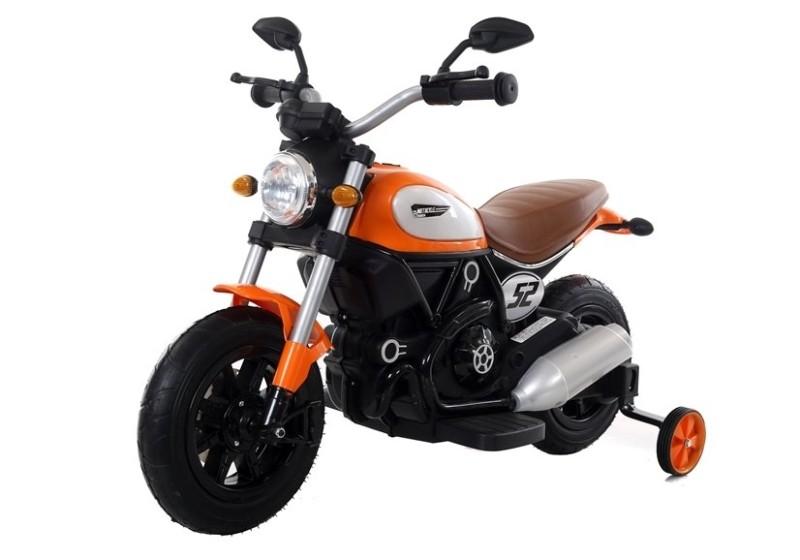 Motocicleta electrica pentru copii cu roti ajutatoare portocalie LeanToys - 1