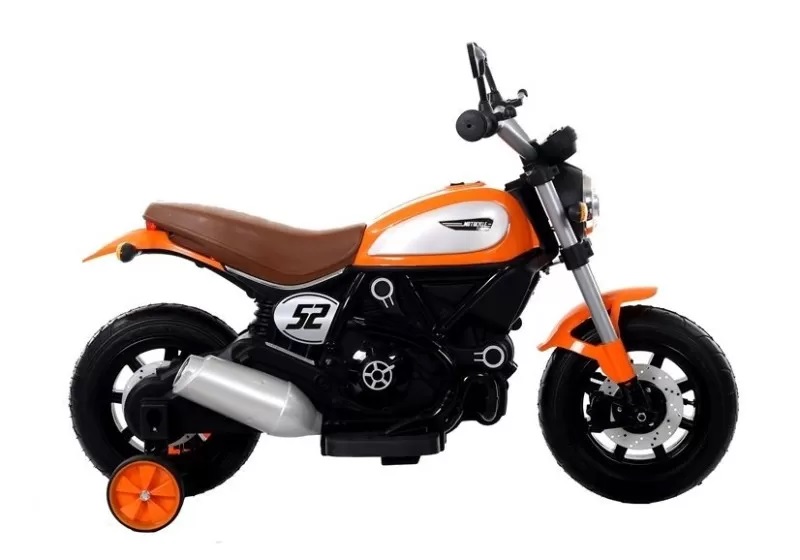 Motocicleta electrica pentru copii cu roti ajutatoare portocalie LeanToys