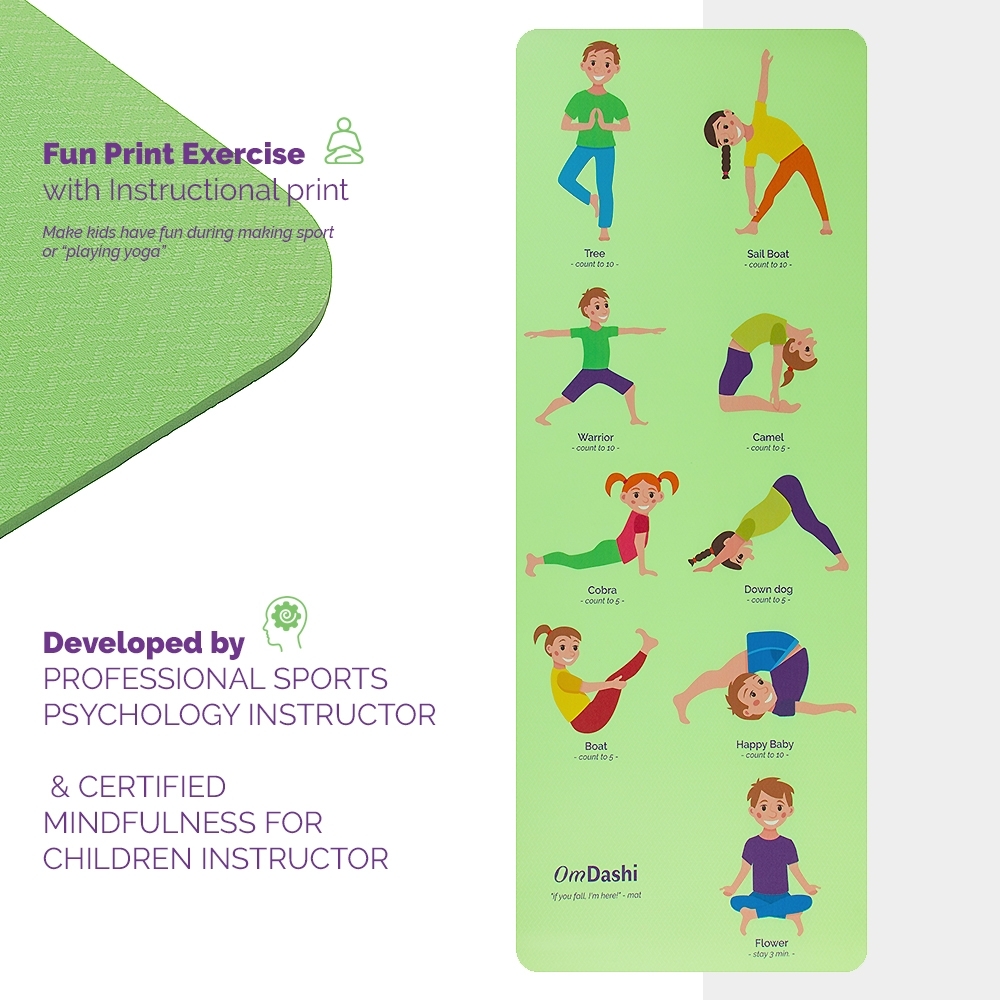 Saltea yoga pentru copii 153x61x0.6cm TPE printata UV 9 posturi yoga eco-friendly non-toxic OmDashi - 1