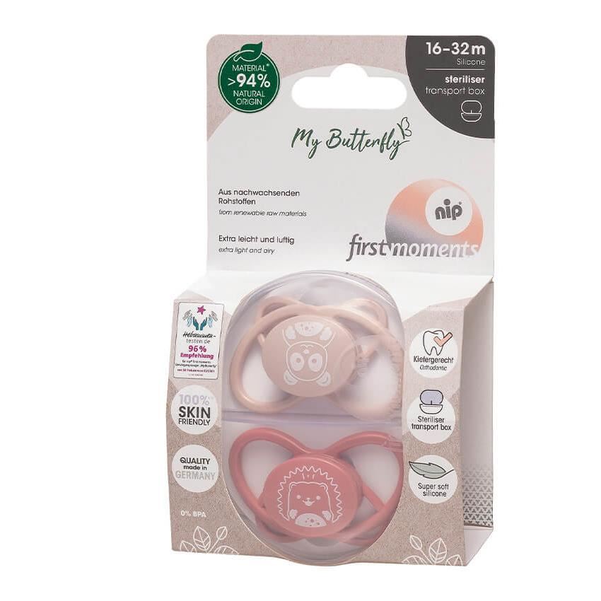 Set 2 suzete MyButterfly din silicon cu cutie de transport si sterilizare 16 - 32 luni nip