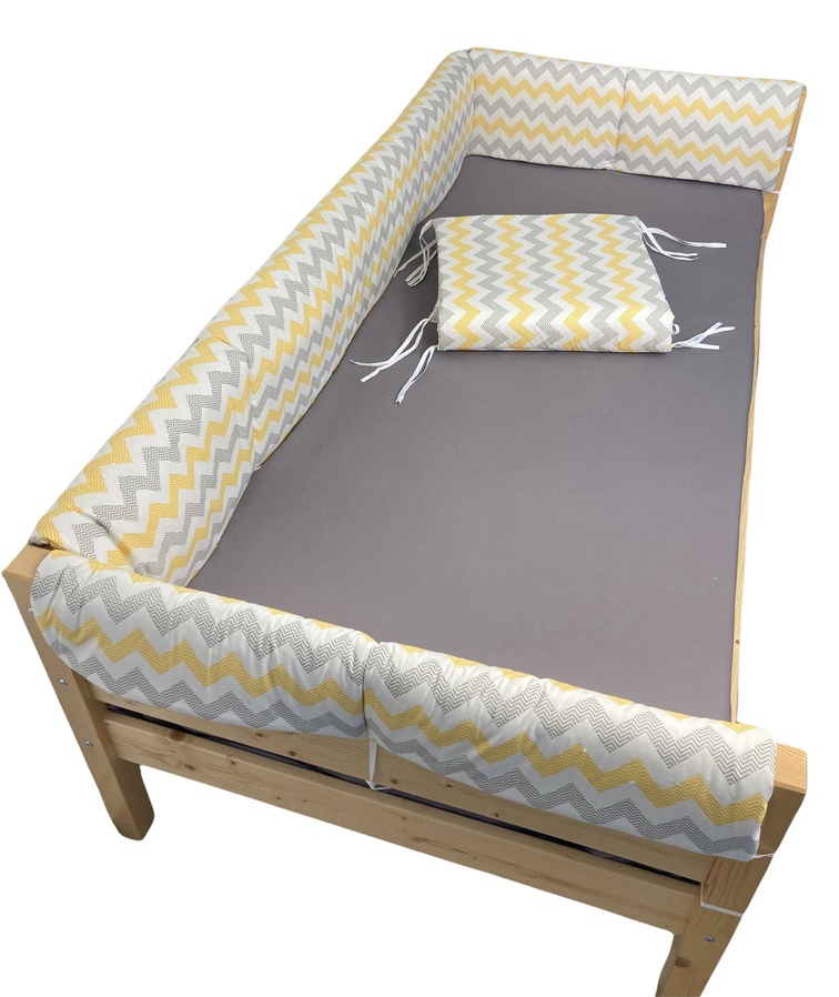 Set aparatori laterale Maxi pentru pat Montessori 140x200 cm Zig zag galben gri