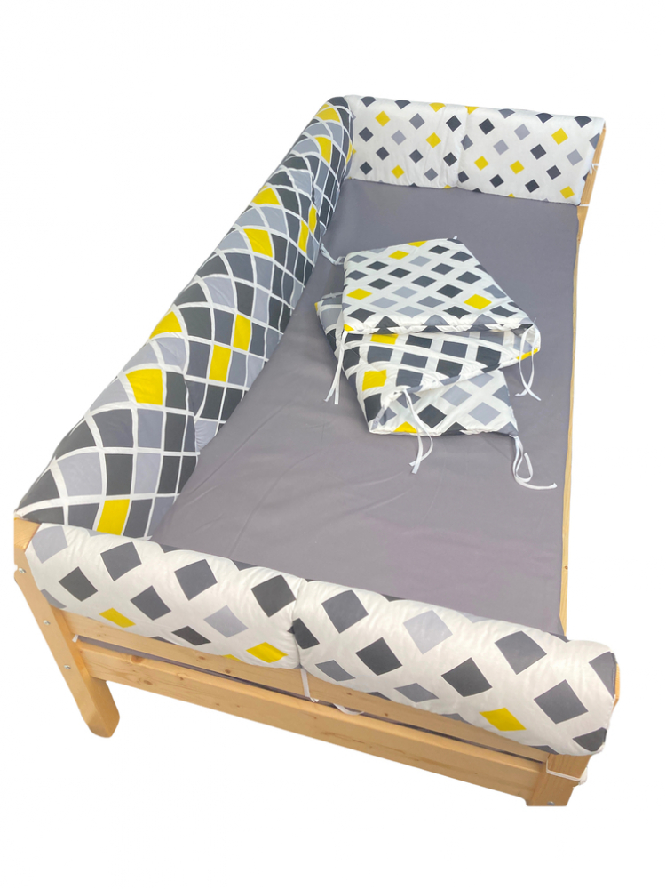 Set aparatori laterale Maxi pentru pat Montessori 90×200 cm Romburi galben negru DESEDA