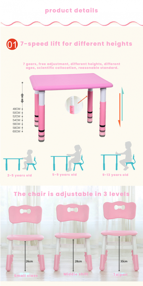 Set masuta si scaunel cu inaltime reglabila 60×60 cm Nichiduta Lift Pink 60x60 imagine noua responsabilitatesociala.ro