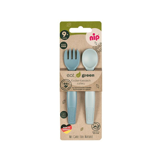 Set tacamuri bebelusi lingurita si furculita bio 9 luni + lavabile in masina de spalat vase nip Eat Green - 2 | YEO