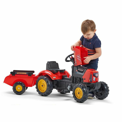 Tractor Falk rosu pentru copii cu pedale si remorca - 1
