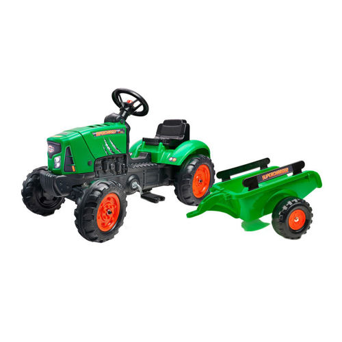 Tractor Falk verde pentru copii cu pedale si remorca - 3
